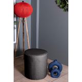 Gazzini Furniture Valeria Puf - Antrasit Keten Kumaş Silindir Dekoratif Puf - 40x40