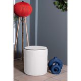 Gazzini Furniture Valeria Puf - Beyaz Keten Kumaş Silindir Dekoratif Puf - 40x40