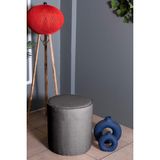 Gazzini Furniture Valeria Puf - Gri Keten Kumaş Silindir Dekoratif Puf - 40x40