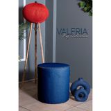 Gazzini Furniture Valeria Puf - Mavi Keten Kumaş Silindir Dekoratif Puf - 40x40