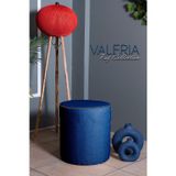 Gazzini Furniture Valeria Puf - Mavi Keten Kumaş Silindir Dekoratif Puf