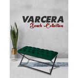 Gazzini Furniture Varcera Beyaz Puf Çapraz Metal Ayaklı, Kapitoneli Chester Model Bench - Yeşil - 40 x 100 cm