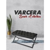 Gazzini Furniture Varcera Gri Puf Çapraz Metal Ayaklı, Kapitoneli Chester Model Bench