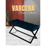 Gazzini Furniture Varcera Sliced Mavi Puf Çapraz Metal Ayaklı, Dilimli Model Bench - 40x100