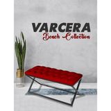 Gazzini Furniture Varcera Yeşil Puf Çapraz Metal Ayaklı, Kapitoneli Chester Model Bench - Bordo - 40 x 100 cm