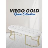 Gazzini Furniture Viego Gold Beyaz Puf Luxery Metal Gold Ayak Chester Model Yatak Ucu Bench - 45 x 140 cm