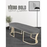 Gazzini Furniture Viego Gold Exclusive Bench Lüks Metal Gold Ayak, Chester Model Yatak Ucu Gri Puf - 45x140