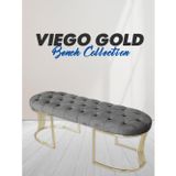 Gazzini Furniture Viego Gold Gri Puf Luxery MetalGold Ayak Chester Model Yatak Ucu Bench