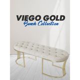 Gazzini Furniture Viego Gold Krem Puf Luxery Metal Gold Ayak Chester Model Yatak Ucu Bench - 45 x 140 cm