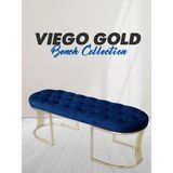 Gazzini Furniture Viego Gold Mavi Puf Luxery Metal Gold Ayak Chester Model Yatak Ucu Bench - 45 x 140 cm