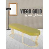 Gazzini Furniture Viego Gold Smooth Bench Lüks Metal Gold Ayak, Chester Model Yatak Ucu Hardal Puf
