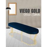 Gazzini Furniture Viego Gold Smooth Bench Lüks Metal Gold Ayak, Chester Model Yatak Ucu Mavi Puf