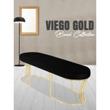 Gazzini Furniture Viego Gold Smooth Bench Lüks Metal Gold Ayak, Chester Model Yatak Ucu Siyah Puf