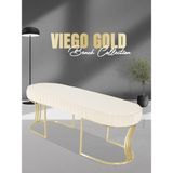 Gazzini Furniture Viego Gold Striped Bench Lüks Metal Gold Ayak, Chester Model Yatak Ucu Beyaz Puf - 45x140
