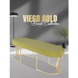 Gazzini Furniture Viego Gold Striped Bench Lüks Metal Gold Ayak, Chester Model Yatak Ucu Hardal Puf