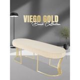 Gazzini Furniture Viego Gold Striped Bench Lüks Metal Gold Ayak, Chester Model Yatak Ucu Krem Puf - 45x140