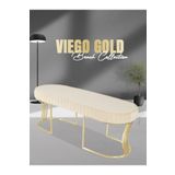 Gazzini Furniture Viego Gold Striped Bench Lüks Metal Gold Ayak, Chester Model Yatak Ucu Krem Puf