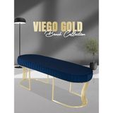 Gazzini Furniture Viego Gold Striped Bench Lüks Metal Gold Ayak, Chester Model Yatak Ucu Mavi Puf - 45x140