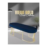 Gazzini Furniture Viego Gold Striped Bench Lüks Metal Gold Ayak, Chester Model Yatak Ucu Mavi Puf