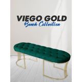 Gazzini Furniture Viego Gold Yeşil Puf Luxery Metal Gold Ayak Chester Model Yatak Ucu Bench - 45 x 140 cm