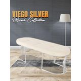 Gazzini Furniture Viego Silver Exclusive Bench Lüks Metal Gümüş Ayak, Chester Model Yatak Ucu Beyaz Puf