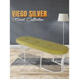 Gazzini Furniture Viego Silver Exclusive Bench Lüks Metal Gümüş Ayak, Chester Model Yatak Ucu Hardal Puf - 45x140
