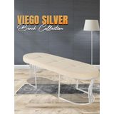 Gazzini Furniture Viego Silver Exclusive Bench Lüks Metal Gümüş Ayak, Chester Model Yatak Ucu Krem Puf