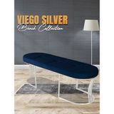 Gazzini Furniture Viego Silver Exclusive Bench Lüks Metal Gümüş Ayak, Chester Model Yatak Ucu Mavi Puf - 45x140