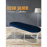 Gazzini Furniture Viego Silver Exclusive Bench Lüks Metal Gümüş Ayak, Chester Model Yatak Ucu Mavi Puf
