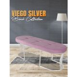 Gazzini Furniture Viego Silver Exclusive Bench Lüks Metal Gümüş Ayak, Chester Model Yatak Ucu Pembe Puf