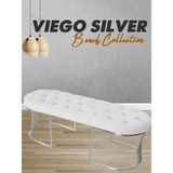 Gazzini Furniture Viego Silver Puf Lüks Metal Gümüş Ayak, Chester Model Yatak Ucu Beyaz Bench - 45 x 140 cm