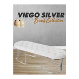 Gazzini Furniture Viego Silver Puf Lüks Metal Gümüş Ayak, Chester Model Yatak Ucu Beyaz Bench