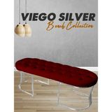 Gazzini Furniture Viego Silver Puf Lüks Metal Gümüş Ayak, Chester Model Yatak Ucu Bordo Bench - 45 x 140 cm