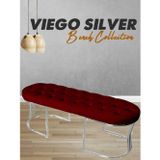 Gazzini Furniture Viego Silver Puf Lüks Metal Gümüş Ayak, Chester Model Yatak Ucu Bordo Bench