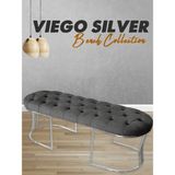 Gazzini Furniture Viego Silver Puf Lüks Metal Gümüş Ayak, Chester Model Yatak Ucu Gri Bench - 45 x 140 cm