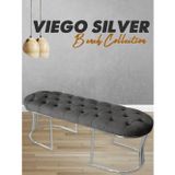 Gazzini Furniture Viego Silver Puf Lüks Metal Gümüş Ayak, Chester Model Yatak Ucu Gri Bench