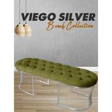 Gazzini Furniture Viego Silver Puf Lüks Metal Gümüş Ayak, Chester Model Yatak Ucu Hardal Bench - 45 x 140 cm