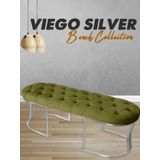 Gazzini Furniture Viego Silver Puf Lüks Metal Gümüş Ayak, Chester Model Yatak Ucu Hardal Bench