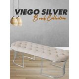 Gazzini Furniture Viego Silver Puf Lüks Metal Gümüş Ayak, Chester Model Yatak Ucu Krem Bench