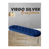 Gazzini Furniture Viego Silver Puf Lüks Metal Gümüş Ayak, Chester Model Yatak Ucu Mavi Bench