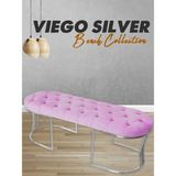 Gazzini Furniture Viego Silver Puf Lüks Metal Gümüş Ayak, Chester Model Yatak Ucu Pembe Bench - 45 x 140 cm
