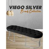 Gazzini Furniture Viego Silver Puf Lüks Metal Gümüş Ayak, Chester Model Yatak Ucu Siyah Bench - 45 x 140 cm