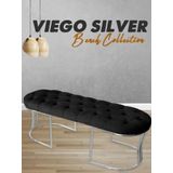 Gazzini Furniture Viego Silver Puf Lüks Metal Gümüş Ayak, Chester Model Yatak Ucu Siyah Bench