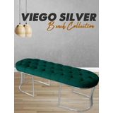 Gazzini Furniture Viego Silver Puf Lüks Metal Gümüş Ayak, Chester Model Yatak Ucuyeşil Bench