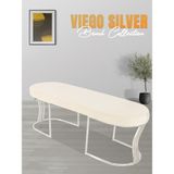 Gazzini Furniture Viego Silver Smooth Bench Lüks Metal Gümüş Ayak, Chester Model Yatak Ucu Beyaz Puf - 45x140
