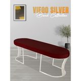 Gazzini Furniture Viego Silver Smooth Bench Lüks Metal Gümüş Ayak, Chester Model Yatak Ucu Bordo Puf - 45x140
