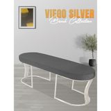 Gazzini Furniture Viego Silver Smooth Bench Lüks Metal Gümüş Ayak, Chester Model Yatak Ucu Gri Puf - 45x140