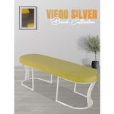 Gazzini Furniture Viego Silver Smooth Bench Lüks Metal Gümüş Ayak, Chester Model Yatak Ucu Hardal Puf