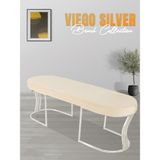 Gazzini Furniture Viego Silver Smooth Bench Lüks Metal Gümüş Ayak, Chester Model Yatak Ucu Krem Puf - 45x140