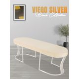 Gazzini Furniture Viego Silver Smooth Bench Lüks Metal Gümüş Ayak, Chester Model Yatak Ucu Krem Puf